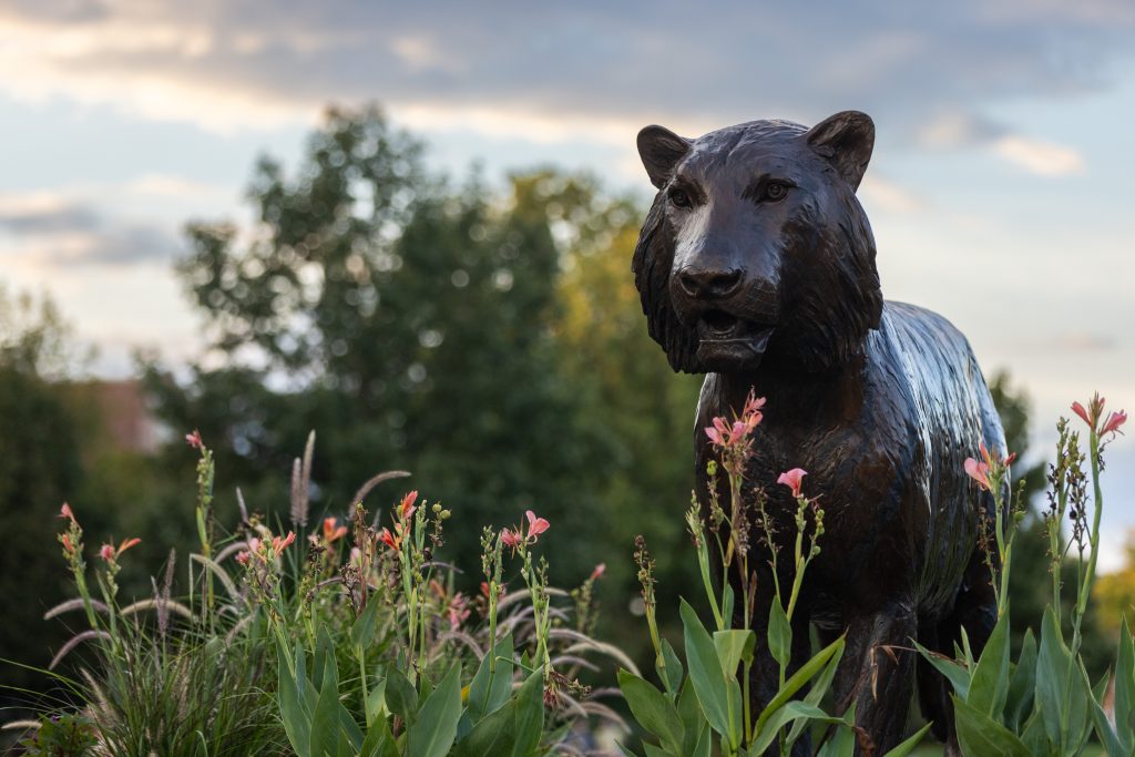 Tiger Statue and surrounding garden on Tiger Plaza.