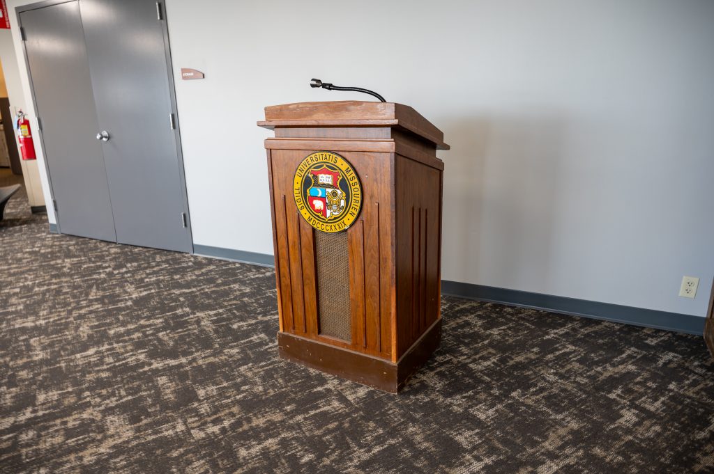 Podium with University of Missouri seal on the front