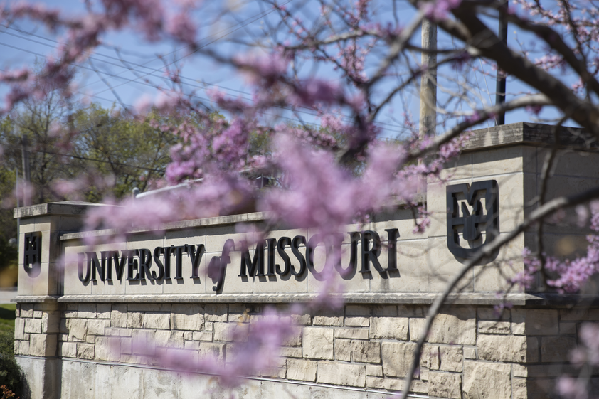 University of Missouri sign behind tree